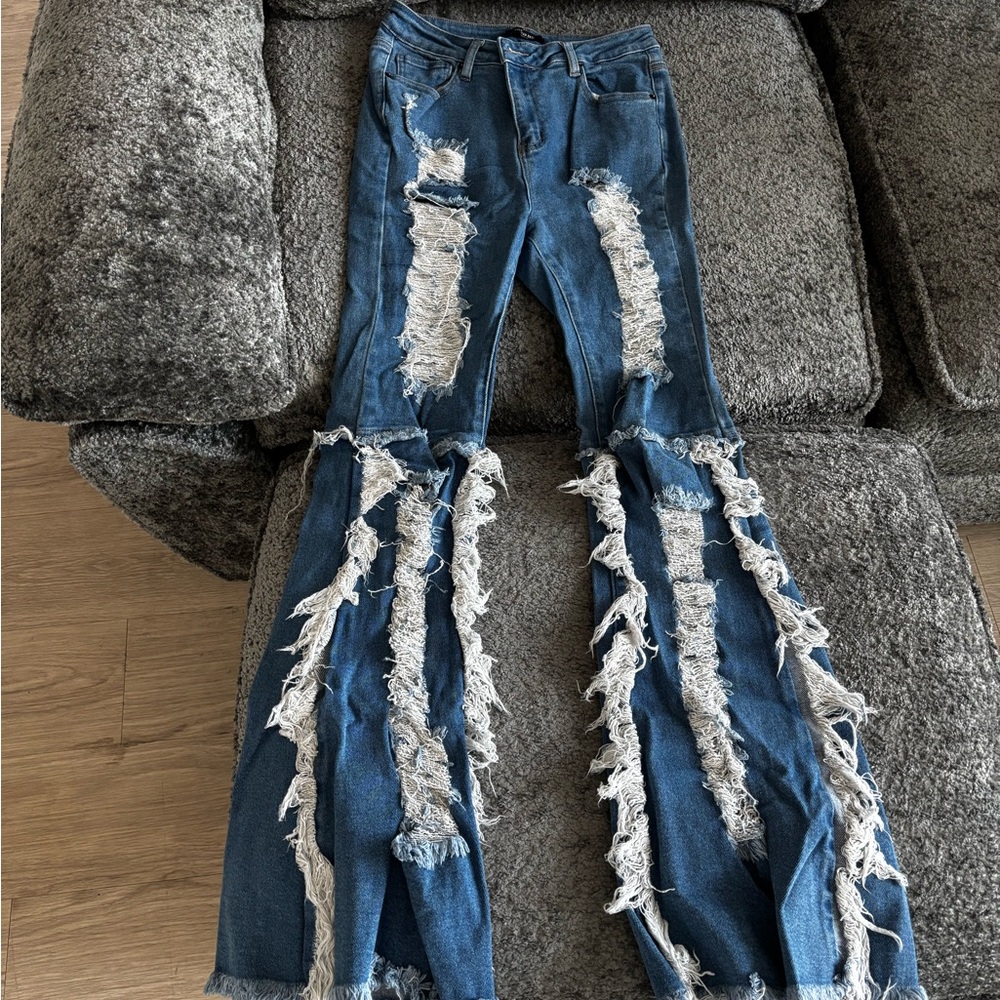 American Bazi Blue Flare Wide Leg Jeans